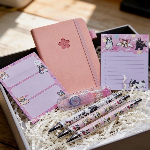 Other - Dog theme Bookish Notebook Bundle with Dog theme pens in Pink